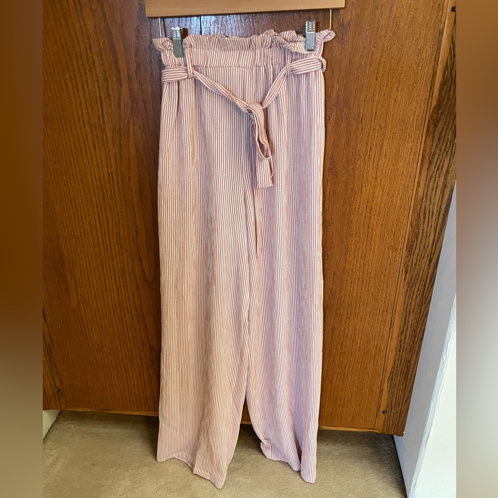 Flowy pink stripe high waisted pants